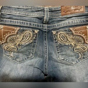 Miss Me Blue Jeans with Tan Embroidery